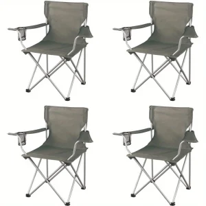 Classic Adult Folding Camp Chairs with Mesh Cup Holder, Set of 4