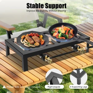 8000W Double Burner Stove, Portable Outdoor Propane Stove Cooker with Regulator Hose (0-10PSI), for Camping, BBQ