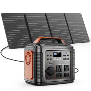 300W Portable Power Station, Camping Solar Generator,Black(with Solar Panel)