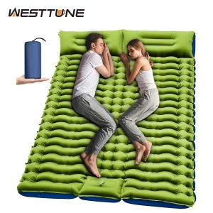 WESTTUNE Double Sleeping Pad 4" Thick, with Pillow Built-in. Foot Pump Inflatable Mattress