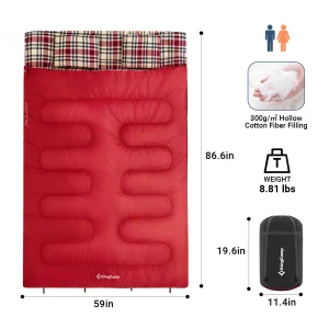 KingCamp Double Sleeping Bag, Queen Size 2 Person XXL Flannel Sleeping Bag, Waterproof, Lightweight.