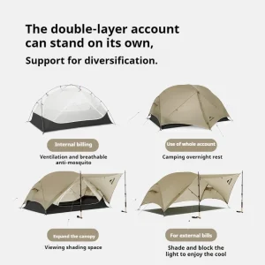 Naturehike Mongar UL Camping Tent 15D Nylon Lightweight 1-2 People, 3 Seasons,Waterproof,Tent With Mat.
