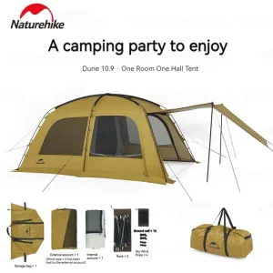 Naturehike Dunes 10.9 Camping Tent 6 People, 4 Seasons, Dome Extended Canopy, Waterproof Large Space Tent With Chimney Hole