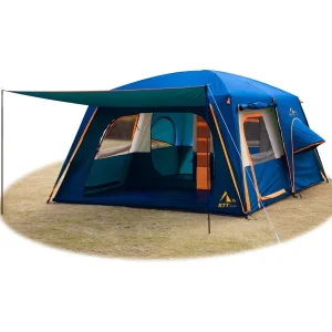 Extra Large Family Cabin Tent,  2 Rooms 3 Doors and 3 Windows with Mesh Straight Wall Waterproof.