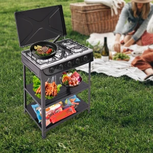 5 Burner Propane Camp Stove with shelves