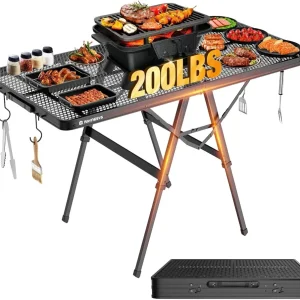 Metal 4' Table, adjustable Ht., Mesh tabletop, 200LB Capacity, Foldable.