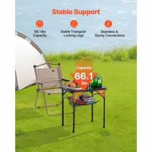 SucceBuy Folding Table Adjustable Height, mesh storage basket, Portable Side Tables Aluminum MDF