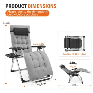 JHK Zero Gravity Reclining Lounge Chair. Soft Cushion, with Cup Holder Tray