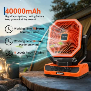 Portable Camping Fan 40000mAh Rechargeable Battery Powered Fan With Remote Timer LED Light, 5 Speeds