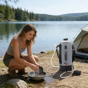 12L Portable Pressure Camp Shower Outdoor Bathing Device with Air Pump for Showering/Washing