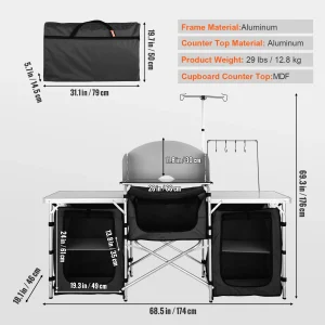 SucceBuy Camping Kitchen Table Cabinet  Storage Rack Aluminum Alloy