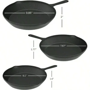 Pre Seasoned Cast Iron Skillets - 3 Pan Set -